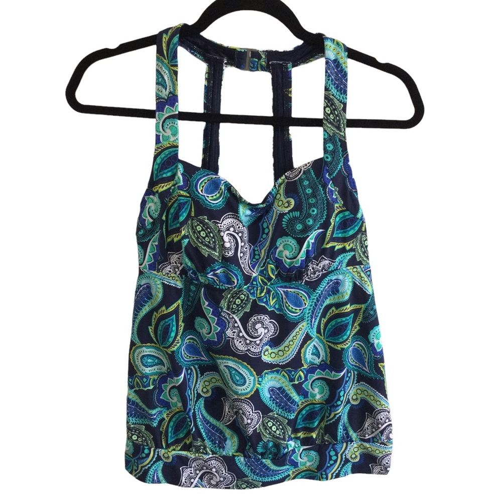 Lands’ End Blousen Halter Back Tankini Top Navy/Paisley Sz 4